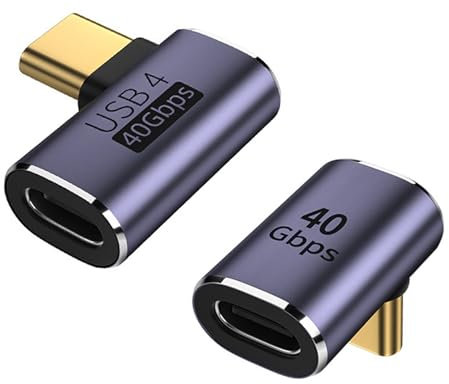 zoerbufan 2 Paquet USB C 90 Degree Adapter, Prolongateur USB C Mâle vers Femelle à Angle Droit 100W, Adaptateur Connecteur USB4 Type C 40Gbps pour Steam Deck, Switch, MacBok Pro/Air, Tablette(L+F)