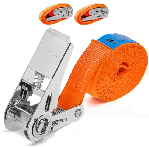 INTAKO Sangle à Cliquet 6m x 800kg x 25mm - Lot de 2 Sangles d'Arrimage pour Moto Remorque, Bagages, Quad - Petite Sangle de Serrage - Conforme DIN en 12195-2 - TÜV GS Certifié