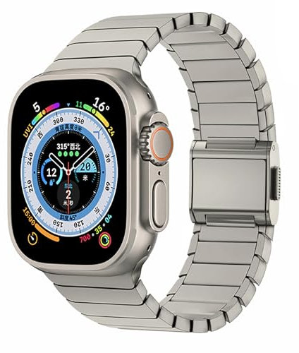 Correa de titanio resistente compatible con Apple Watch Ultra 2 Band de 49 mm, 46 mm, 45 mm, 44 mm, pulsera de eslabones de metal de titanio con correa de hebilla magnética para iWatch Ultra Series 10