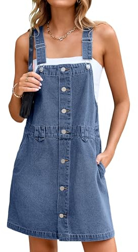 Glamaker Damen Denim Overall Kleid Jeans Ärmellos 2025 Mini Latzhose Casual Knopf Kleid mit Tasche
