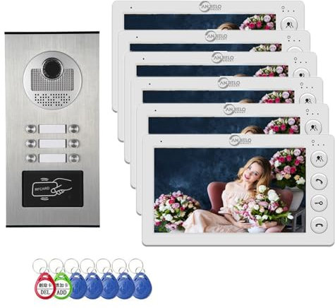Videocitofono cablato per appartamenti, 6 unità da 7 pollici, videocitofono per interni ed esterni, per sbloccare la carta d'identità, audio a 2 vie per casa appartamento (sei monitor)