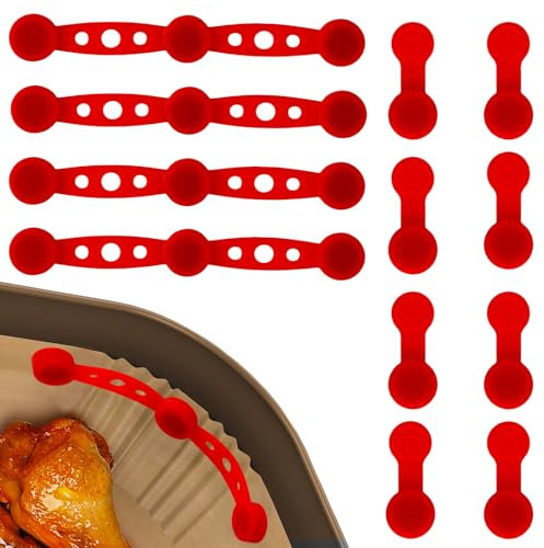 Lyreh Fibbia Magnetica Silicone per Friggitrice ad Aria, Magneti Universali Friggitrice ad Aria per Fissare i Fogli Carta Forno Previene Bruciatura Carta Resistente Calore Riutilizzabile (Rosso)