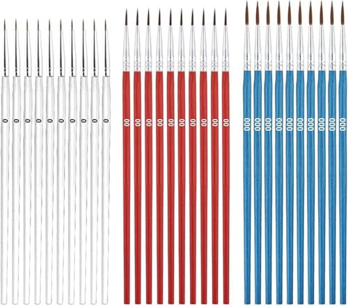 30 Pcs Small Paint Brushes, #0#00#000 Miniature Liner Brush Set for Micro Figures & Models - Model Paint Brushes for Watercolor, Acrylic & Oil Painting