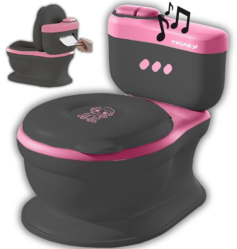 Twinky® Pot pour bébé et enfant - Potty Trainer 3 en 1 - Toilettes pour bébé - Avec son chasse d'eau - Design compact - Musique et porte-rouleau - Siège de toilette parfait pour les enfants - Rose