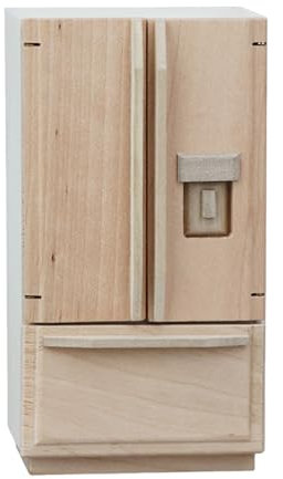 KINSPON Mobili Modello in Frigorifero in Legno in Legno per 1/12 Bambole Display da Cucina Design A Doppia Porta Frigo Frigorifero in Miniatura
