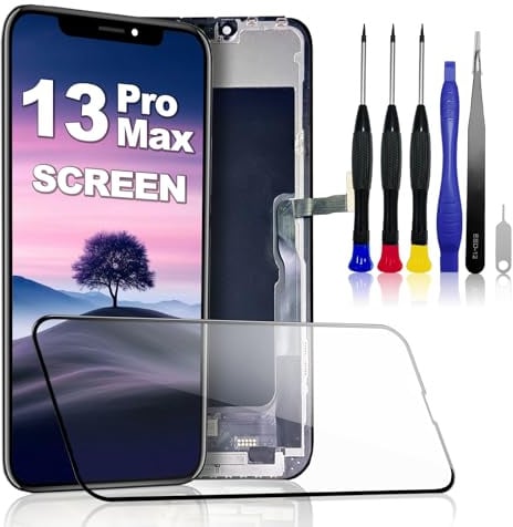 PartageFix Display für iPhone 13 Pro Max – Ersatz-Set für 6,7 Zoll (16,7 cm) LCD-Bildschirm FHD + Digitizer + Rahmen – kompatibel mit Modellen A2484/A2641/A2644/A2645/A2643 (True Tone programmierbar)