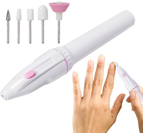 Electric Nail Drill – Cordless Rechargeable Nail File Machine with 5 Grinding Heads 16x3x1.9cm | E-File for Acrylic & Gel Polish, Manicure & Pedicure Tool for Home and Salon Nails Art Care