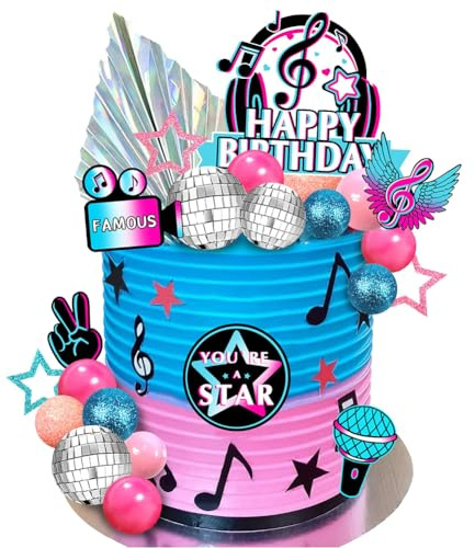 Décorations Musicales pour Gâteaux, Musical Cake Toppers, Notes de Musique Disco Cupcake Toppers,Convient pour les Décorations d'Anniversaire à Thème et Diverses Fêtes (A)