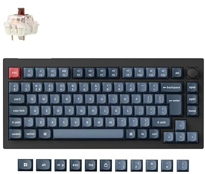 Keychron V1 MAX Tastiera Meccanica Wireless, layout al 75% QMK/VIA programmabile con Hot-swappable Gateron Jupiter Brown Switch compatibile con Mac Windows Linux - Versione con manopola (ISO/ITA)