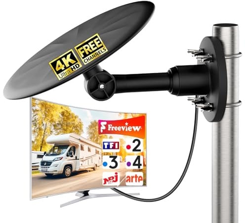 Antenne TV Extérieure TNT HD avec Amplificateur – Réception Longue Portée 360° DVB-T2 – Antenne Râteau Résistante aux Intempéries – Compatible TV Numérique et Smart TV – Câble 4K UHD