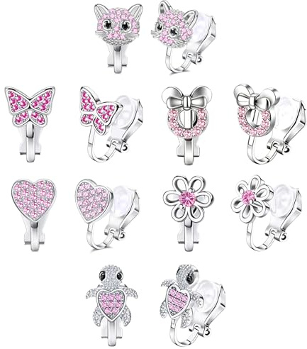 Ohrclips Kinder Mädchen, 6 Paar Kinder Ohrringe Mädchen, Hypoallergene Clip Ohrringe Ohne Ohrloch Glänzend Schmetterling Blume Klipp Ohrringe Mädchens