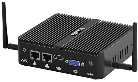 HISTTON Industrial Fanless Mini Computer J5005, 8GB DDR4 RAM 256GB SSD,WiFi 5, BT4.2,2 RS232 COM, 4 USB,2 GbE LAN,HD/VGA-Anschluss,Mini PC Win 11 Pro,Wake on LAN