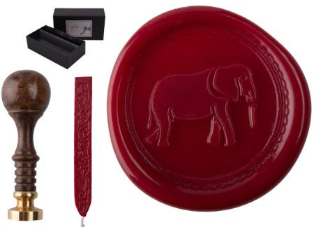 Siegel Stempel Sigillum Gravur Symbol Elefant + 1 Stange Siegelwachs im Geschenkkarton