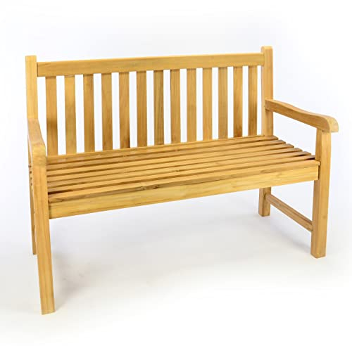 Divero 2-Sitzer Bank Holzbank Gartenbank Sitzbank 120 cm zertifiziertes Teak A++ Bestes hochwertiges Teakholz unbehandelt Reine Handarbeit wetterfest