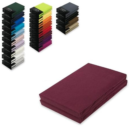 EXKLUSIV HEIMTEXTIL Jersey Spannbettlaken Doppelpack 180-200 x 200 cm 100% Baumwolle Öko - Tex Zertifiziert, Markenqualität, Matratzenhöhe bis 25 cm, Bordeaux