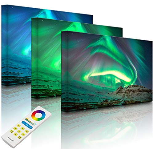 Lightbox-Multicolor | Leuchtendes LED Bild | Nordlichter über Island | 60x40 cm | Fully Lighted