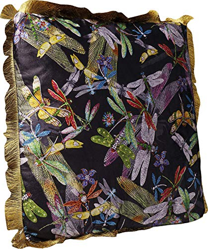 Kare Design Kissen Tropical Garden Fringe, Mehrfarbig, Fransen, Zierkissen, Samtoptik, Dekokissen mit Reißverschluss, 45x45 cm (L/B)
