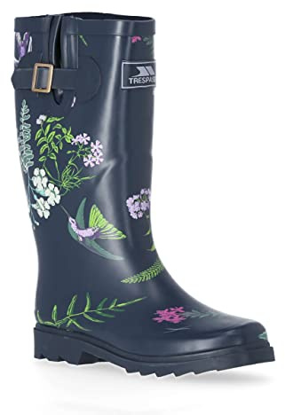 Trespass Womens Wellie Boots Elena - Full Length Printed, Calf Gusset with Adjustable Straps, Removable Insole, Durable Grip Sole, Textile Lining, Rubber Outsole