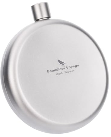 iBasingo 150ml Titanium Hip Flask with Stainless Steel Funnel Outdoor Camping Round Liquor Flask Alcohol Whiskey Wine Flagon Mug Portable Wine Pot Ti3065D
