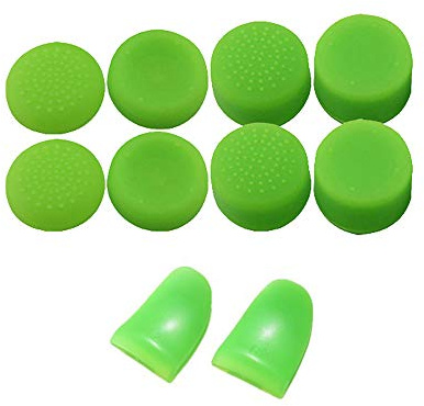 Replacement L2 R2 Buttons Trigger Extender + Silicone Analog Thumb Stick Cap Cover Grip Thumbsticks Joystick for Sony PS4 PS4 Pro Slim Controller (Green)