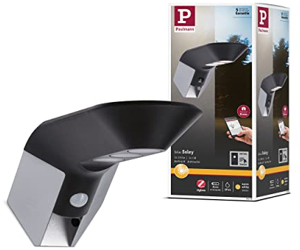 Paulmann 94279 LED Solar Zigbee Wandleuchte Soley Außenleuchte incl. 1x1 Watt IP44 Anthrazit Kunststoff, Metall 3000 K