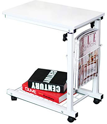 soges Beistelltische fürs Wohnzimmer Höhenverstellbarer Pflegetisch Computertisch Laptisch mit Rollen,Ablage und Stairaum,48 * 30 * 56/76CM