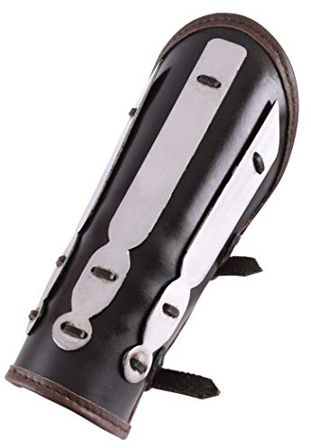 Armschutz aus Stahl und Leder, braun - Armschiene - Lederarmschiene Armstulpe Mittelalter LARP Wikinger