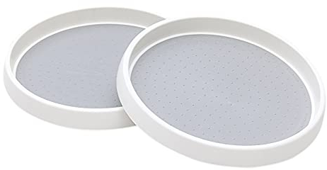 Roninkier Lazy-Susan Rotatable Spice Rack - 2-Pack 25cm Cupboard Organiser Turntable - Condiment Holder for Fridge Pantry Cabinet (White/Gray, 2)