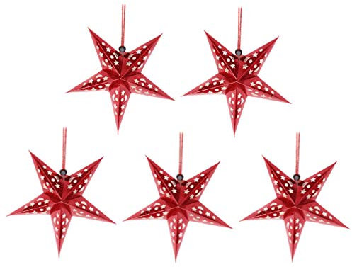 SOLUSTRE 5 Stücke Rot Papierstern Lampe 45cm Papier Weihnachtssterne mit Beleuchtung 3D Leuchtstern Fensterdeko Stern Weihnachten Beleuchtet Christbaumspitze für Neujahr Silvester Party Deko