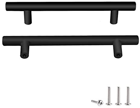 Drenky 2 Pack Black Kitchen Cupboard Handles, Kitchen Door Handles Stainless Steel Cabinet Handles 160mm Hole Centre Wardrobe Handles with Screws for Wardrobe Cabinet Drawer