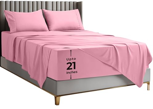Utopia Bedding Deep Pocket Queen Sheet Set – Fits Mattresses Up to 21 inches – Cooling, Soft & Breathable – Oeko-TEX 4 Piece Bed Sheets (Pink)