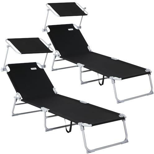 CASARIA® 2x Hawaii Beach Lounger | Foldable & UV-Resistant | 4-Way Adjustable | Sun Canopy | Garden Sun Lounger | 115kg Capacity | 195cm Length | Steel Frame | Anthracite