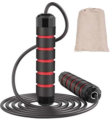 hvoolee Springseil Erwachsene Fitness Speed Rope, Verstellbare Skipping Rope Jump Rope Ideal für Sport Training Fitness geeignet für Erwachsene und Kinder, BR003, BLACK+RED