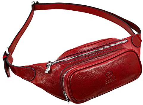 Bauchtasche Leder - Damen und Herren Bauchtasche - Zeitlose Gürteltasche - 100% Leder - Italienische Handwerkstradition - Rot - Time Resistance