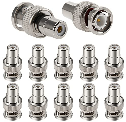 KUOQIY 10 Pezzi Adattatore da BNC Maschio a RCA Femmina, Metallo Spina da Maschio BNC a Presa da Femmina RCA Fono per Telecamera CCTV, CCTV BNC Coassiale Video a RCA Fono Connettore