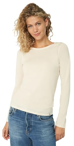 DANISH ENDURANCE Camiseta de Manga Larga de Lana Merino para Mujer, Ropa Interior Térmica Premium, Blanco Roto, 2XL