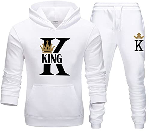 EGSDMNVSQ Pärchen Hoodie Set King Queen Pullover mit Taschen 2-teilig Kapuzenpullover Kapuzenpulli + Jogginganzug Freizeitanzug