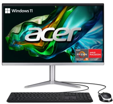 Acer Aspire C24-1300-UR32 AIO Desktop | 60,5 cm (23 Zoll) Full HD IPS Display | AMD Ryzen 5 7520U Quad-Core Prozessor | AMD Radeon 610M Grafik | 8GB LPDDR5 | 512GB PCIe SSD | Wi-Fi 6E | Windows 11