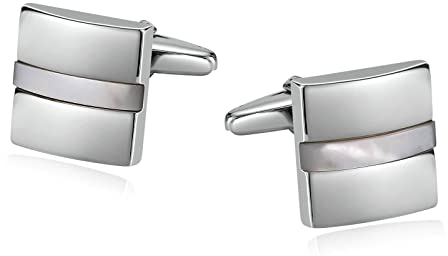 KnSam Hemd Manschettenknöpfe, Edelstahl Quadrat Weiß Opal Cufflinks für Hemd Hochzeit Festival Geburtstag Geschenk, Silber Weiß