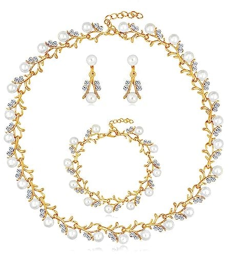 Loutade Jewellery Sets for Women, Pearl Crystal Necklace & Drop Earring & Bracelet Sets, Pearl Wedding Jewellery Set for Bride Bridesmaid, Gold Bridal Women's Jewellery Set for Party Wedding Festival