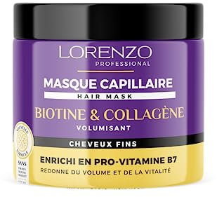 Lorenzo - Masque Capillaire Épaississant à la Biotine et Collagène pour Cheveux Fins - Volume Intense - Sans Sulfate, Paraben, Silicone - 500ml
