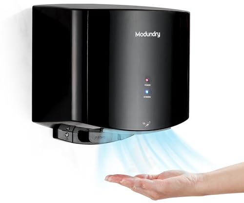 Modundry Secador de Manos Compacto Electrónico de Alta Velocidad, Automático Secadora de Manos Comercial y Hogar, Baño y Aseo, Montado En La Pared, ABS 1200W -Negro