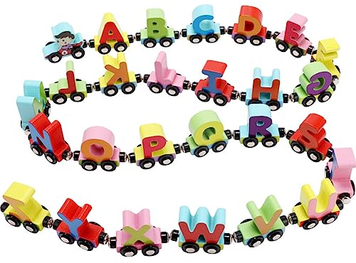 URFEDA Holzzug Montessori Magnetzug Set mit Ziffern Buchstaben, Magnetisches Zugspielzeug Bunter Zahlenzug Eisenbahn Pädagogisches Vorschulspielzeug für Baby Jungen Mädchen Alter 2 3 4 Jahre