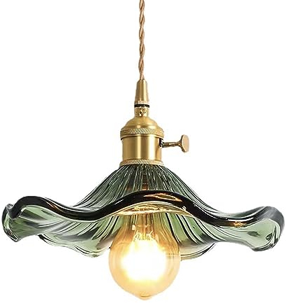 S-Cevada Lámpara colgante con pantalla de cristal de hoja de loto, industrial vintage E27, lámpara colgante de techo, granja, comedor, isla de cocina, lámpara de araña (Verde)