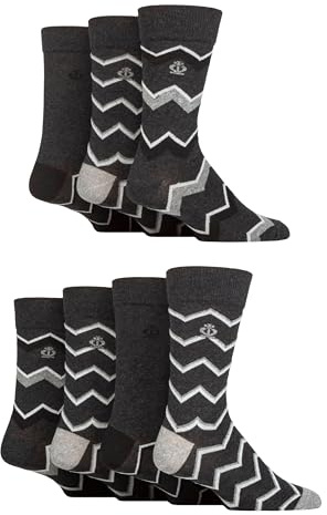 Jeff Banks Mens Recycled Cotton Patterned Socks Pack of 7 (7-11, Diagonal Stripes Charcoal)