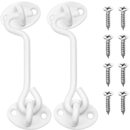 KVBUCC 2 Door Hook Locks, Door Hooks and Eye Latches, Stainless Steel Door Locks, Swivel Window Door Hooks, Stainless Steel Cabin Hooks for Doors, Windows, Fences, Cabinets, White