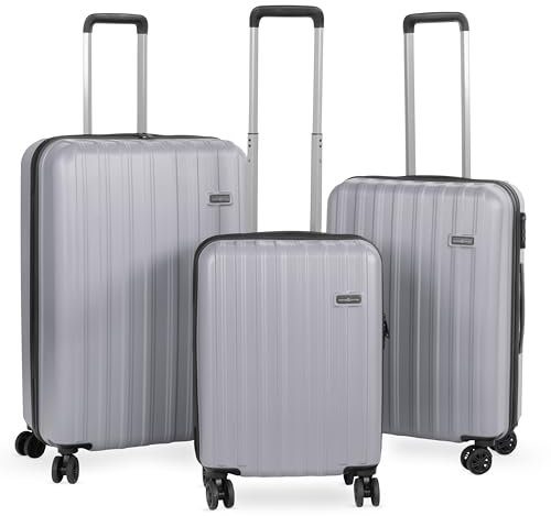 HANSEKOFFER Koffer Set 3 teilig · Reisekoffer mit Rollen · Hartschalenkoffer Set mit Zahlenschloss · Trolleys Handgepäck, Mittelgroß & Groß · Leicht · Silber