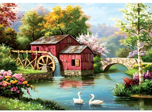 QENSPE Diamond Painting Kit Dorf Landschaft Diamant Painting Bilder Erwachsene, 5D DIY Full Diamond Art Set Landschaft Diamant Kunst Malerei Stickerei Kreuzstich Set Home Wand Dekor 30x40cm