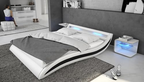 INNOCENT® Designer Bett B-907-ACCENTOX | Polsterbett Bettrahmen | Farbe PU Weiss/Schwarz, Größe 160x200