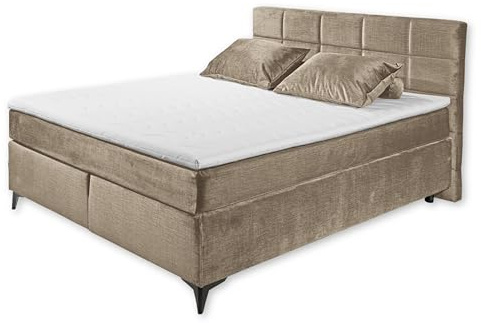 Stella Trading NAVARRA 6 Boxspringbett 160x200, Stone - Bequemes Doppelbett mit 7-Zonen-Federkern Matratze & Kaltschaum Topper - 163 x 113 x 210 cm (B/H/T)